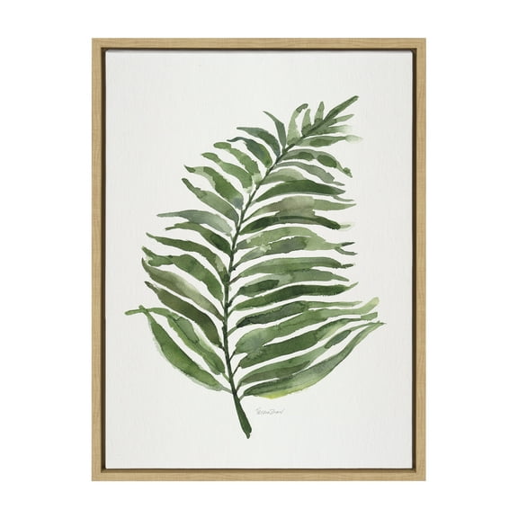 Kate and Laurel Sylvie Green Fern Framed Canvas Wall Art by Patricia Shaw, 18x24 Natural, Decorative Plant Art for Wall