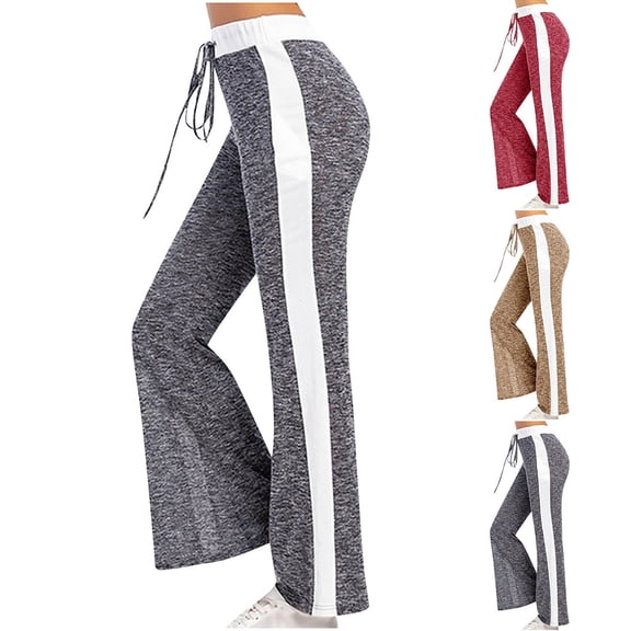 QLEICOM Womens Slacks Women's Wrinkle Free Relaxed Fit Straight Leg Pants Elastic Belt Fashion Printed Wide-Leg Pants Work Cargo Casual Pants Wide Leg Pants Relaxed Fit Trousers Gray L