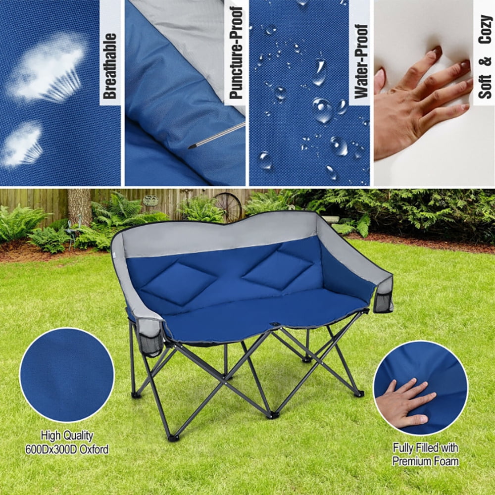 Aimee Lii Folding Camping Chair with Bags and Padded Backrest, Heavy Duty Extra Wide Folding Chair, Blue