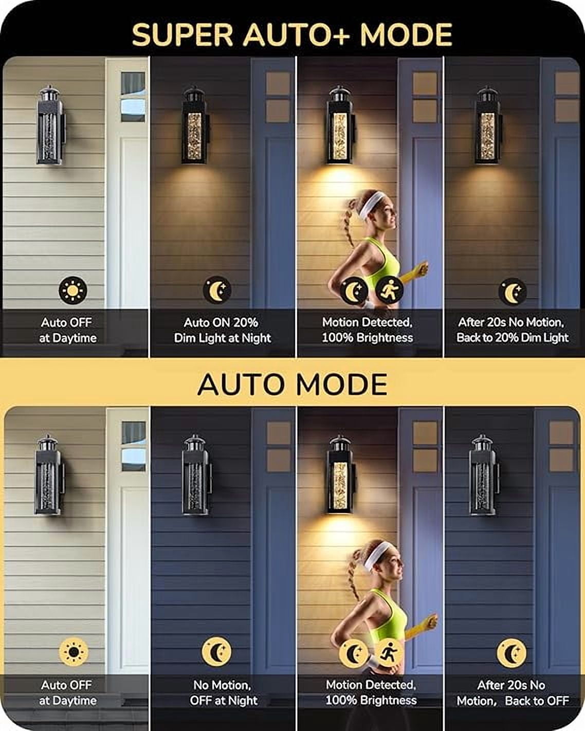EDISHINE Motion Sensor Outdoor Wall Lights, Dusk to Dawn Exterior Lighting Fixture with Crystal Bubble Glass, LED Outdoor Porch Light Wall Mount, Outside Wall Sconce Lantern for Front Door 1100 Lumen