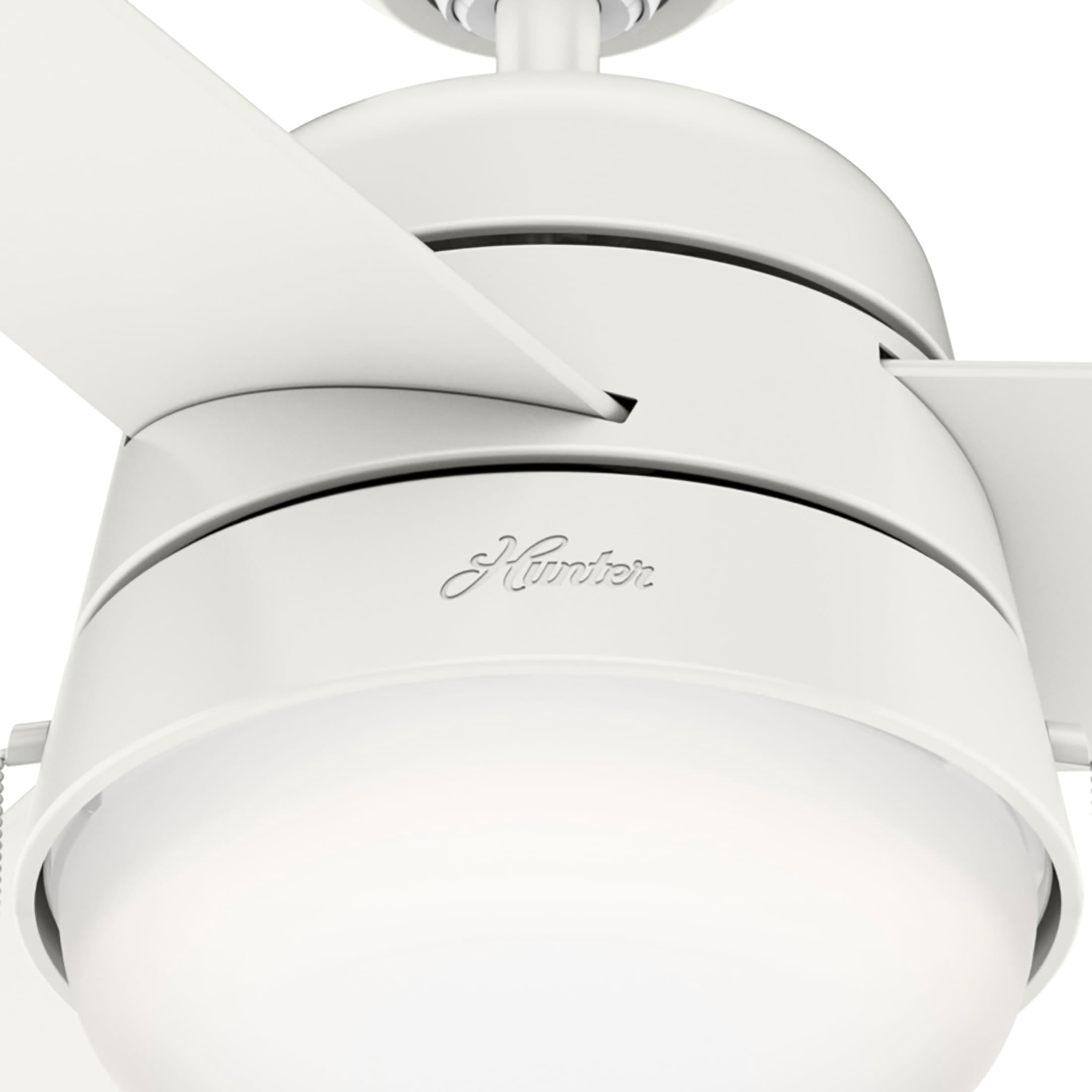Hunter 52 inch Indoor Ceiling Fan with LED Light and Pull Chain - White Modern Ceiling Fan, Standard Mount, 3 Blades, For Bedroom, Living Room, or Kitchen, Quiet - Aker 50378, Fresh White