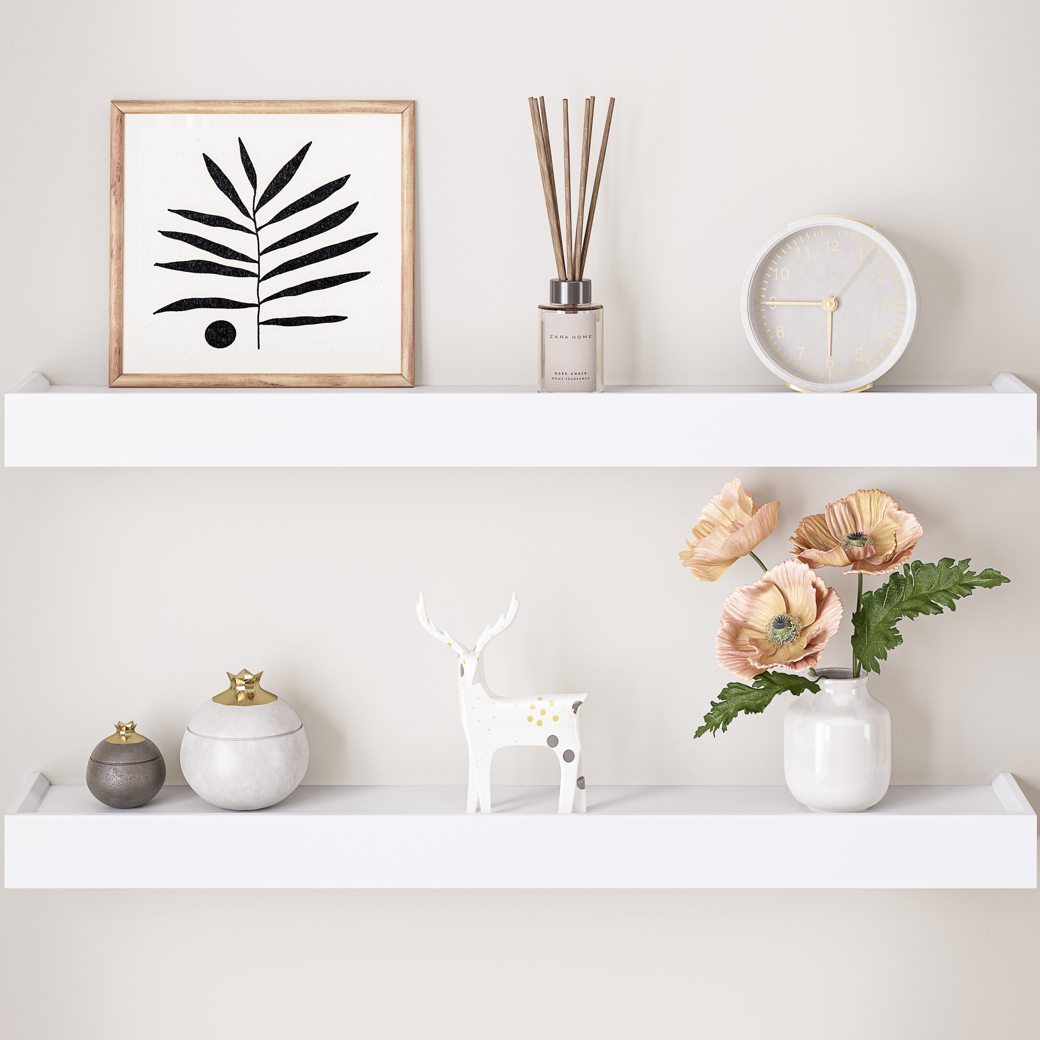 Ballucci Modern 24" Floating Shelves, Set of 2 Wood Wall Mount Shelves, White