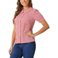 thumbnail image 4 of INSPIRE CHIC Women's Plaid Shirt Peter Pan Collar Puff Short Sleeve Gingham Button Down Blouse XS Red, 4 of 5