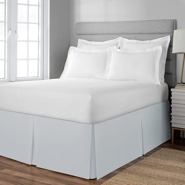 BLC King Size Light Grey Pleated Bed Skirt Brushed Microfiber 1800 Thread Count 15-inch Tailored Drop Easy Fit Center & Corner Wrap Around Bed Ruffle