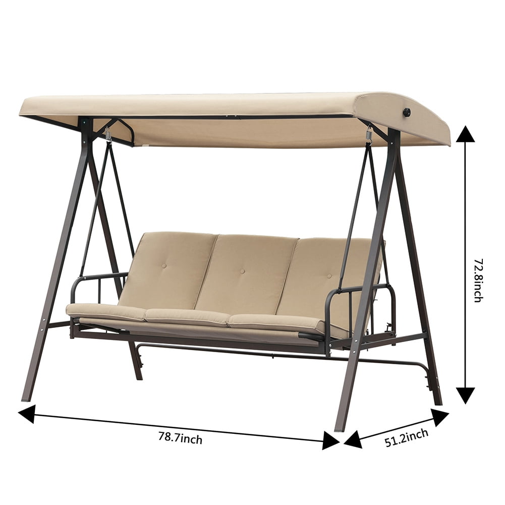 Kepooman 3 Persons Luxury Outdoor Porch Swing Chair, Foldable Hanging Porch Swing Chair Seat for Porch, Patio, Garden, Khaki Kepooman 3 Persons Luxury Outdoor Porch Swing Chair, Foldable Hanging Porch Swing Chair Seat for Porch, Patio, Garden, Khaki