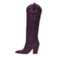 thumbnail image 2 of FSJ Women Western Pull On Knee High Boots Pointed Toe Chunky Block High Heel Cowboy Booties Beaded Embroidery Fashion Party Shoes Size 4 Purple, 2 of 4