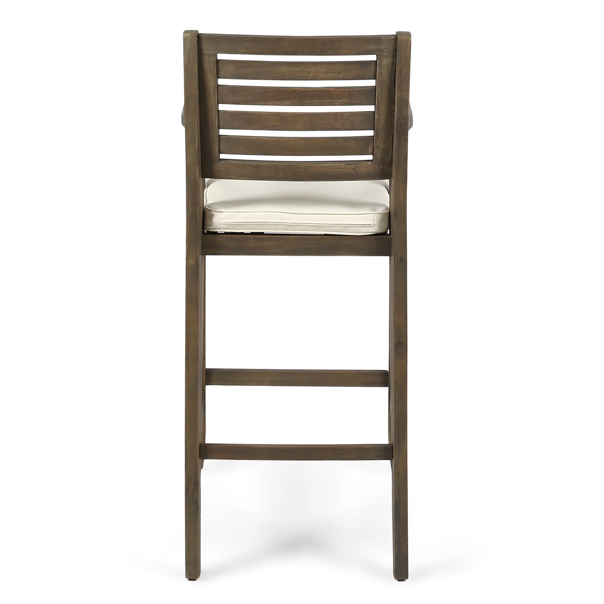 Outdoor Acacia Wood Barstool with Cushion,Cream,Grey