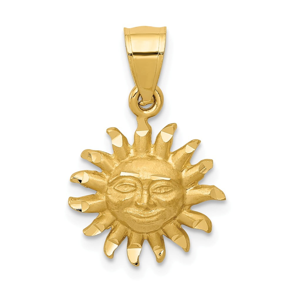 14k Yellow Gold Diamond Cut Small Sun Pendant Necklace 