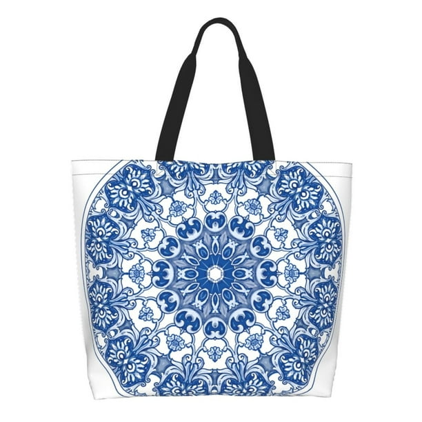 Disketp Blue Watercolor Bolsa Tote Estampada para Mujer, Bolso de Hombro y de Mano para Compras y Viajes