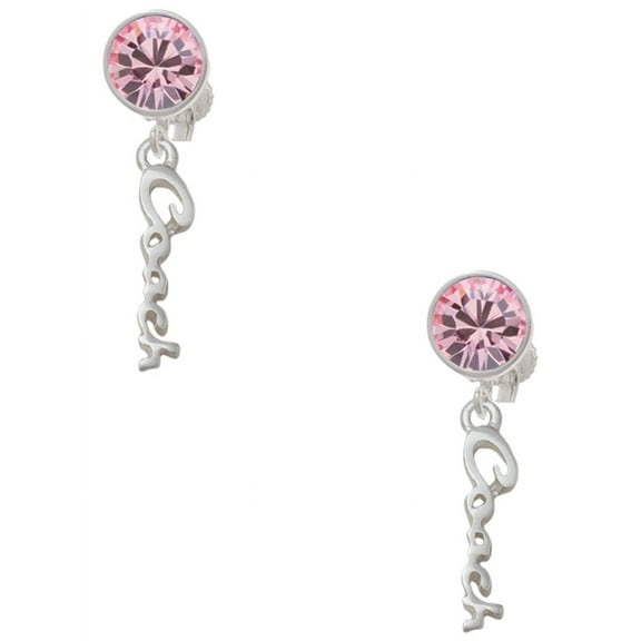 Delight Jewelry Silvertone Small Coach Script Pink Crystal Clip on Earrings