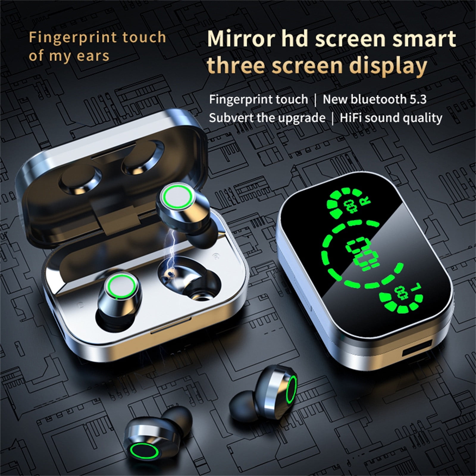 Bluetooth Headphones True Wireless Earbuds 60H Playback LED Power Display Earphones with Wireless Charging Case IPX5 Waterproof in-Ear Earbuds with Mic for Smart Phone Laptop TV Computer Sports,Black