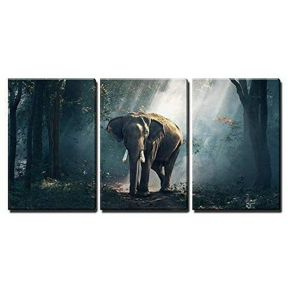 wall26 - 3 Piece Canvas Wall Art - Elephants in The Forest - Modern Home Art Stretched and Framed Ready to Hang - 16"x24"x3 Panels