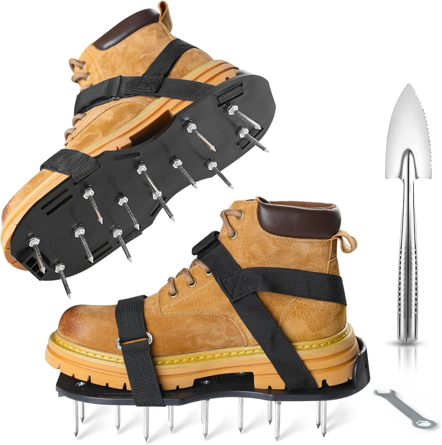 RGHJAR-Lawn Aerator Shoes, 2.2'Heavy Duty Spike Shoes Lawn Aerating with Hook&Loop Straps, Pre-Assembled Lawn Aerator Tool, One Size Fits All Spiked Sandals for Garden Patio Grass