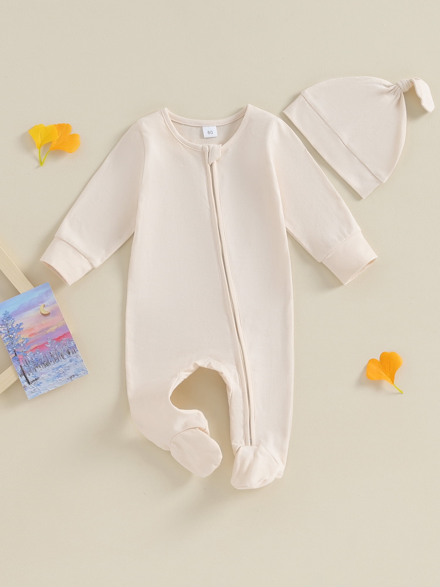 GXFC Preemie Boys Girls Fall Clothes 3M 6M Newborn Boys Long Sleeve Zipper One Piece Jumpsuits Bodysuit with Hat Outfits Autumn Clothing for Infant Boys