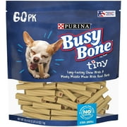 Purina Busy Bones Dog Treats Long-Lasting Dry Chews, Real Pork Flavor for Tiny Toy Breed Dogs, 35.4 oz. Pouch (60 Pack)