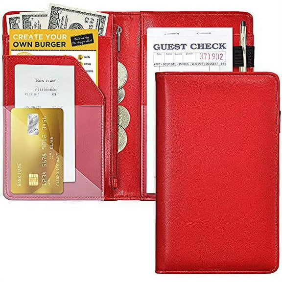 QEG Automation Server Books for Waitress and Waiter, Zipper Money Pocket, Red