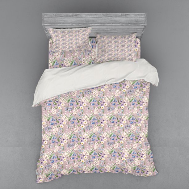Spring Duvet Cover Set, Summer Field Farm Flowers Blooms Daisies Leaves