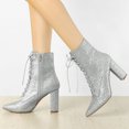 thumbnail image 2 of Unique Bargains Women's Pointy Toe Block Heel Glitter Ankle Boots, 2 of 7