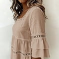 thumbnail image 5 of QQZ Women's Cotton Linen 3/4 Sleeve Blouse Square Neck Eyelet Lace Trim Casual Loose Babydoll Tunic Tops Summer Peasant Shirts, 5 of 6