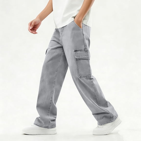 ATOGUTA Bootcut Jeans for Boys Elastic Waist Jeans Stretch Fashion Denim Pants Size 12-16, Gray
