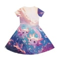 thumbnail image 5 of Binienty Girls Casual Dresses Size 11-12 Cute Breathable Short Sleeve&nbsp;Axolotl Blue&nbsp;Casual Sun Dress Kids Soft Skater Sundress with Pockets Children Summer Outfits, 5 of 6