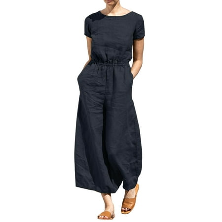

Women s Solid Color High Waist Short Sleeve Showing Thin Trousers plus Size Romper And Jumpsuits Eyelet Jumpsuit Jump Suites Dressy for Women Maternity Jump Suits Jumper for Women Casual Summer