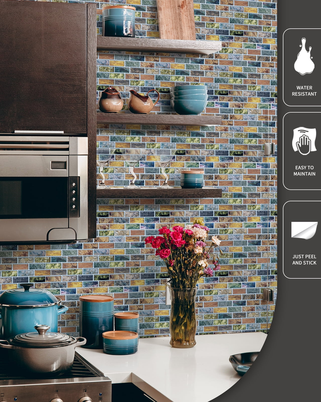 Art3d 10-Sheet Peel & Stick Kitchen Backsplash Sticker, 12" X 12" Faux Ceramic Tile Design