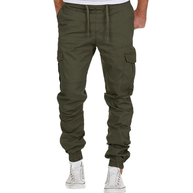 WEAIXIMIUNG Work Overalls Men Canvas Fashion Men's Sport Pure Color Bandage Casual Loose Sweatpants Drawstring Pant