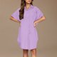 thumbnail image 4 of Mini Falda de Algodón con Pantalones Cortos Botón de Verano Hasta Vestido de Camisa con Cuello, 60% Algodón 40% Lino Mini Vestido, Lavado a Mano Desgaste Casual, 4 of 8