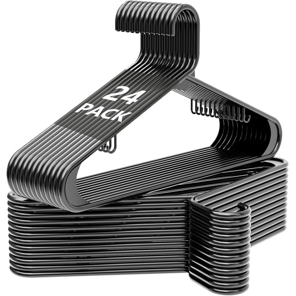 UEAKPIC Plastic Hangers 24 Pack, Space Saving Heavy Duty Clothes Hangers with Non Slip Hooks for Adults, Black 