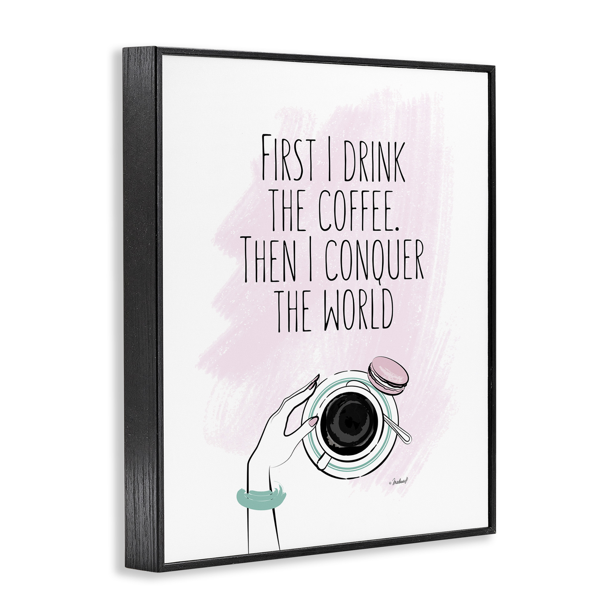 Stupell Industries Coffee First then Conquer Inspirational Glam Quote Framed Wall Art Design by Martina Pavlova, 16" x 20", Black Framed