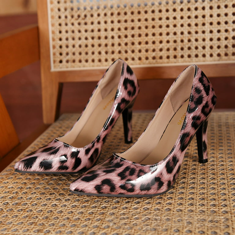 Only Maker Leopard Pointed Toe Chunky Block Heel Pumps
