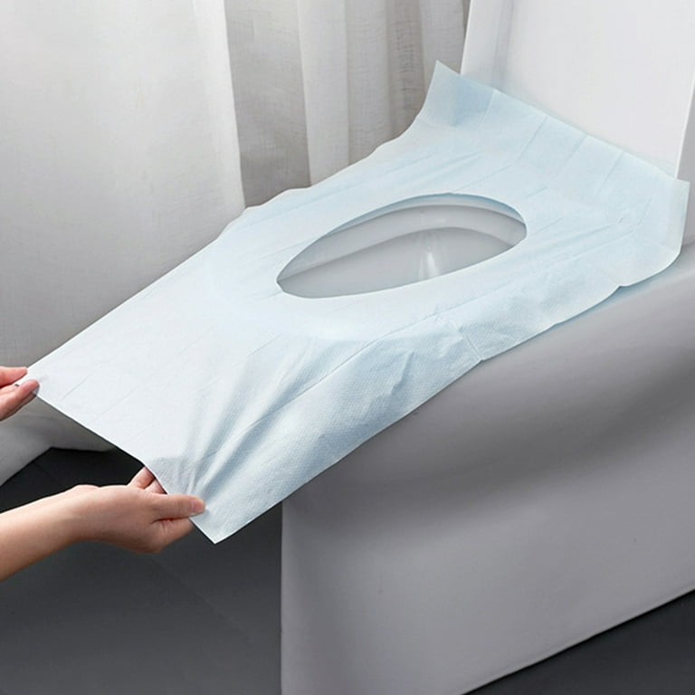 VEAREAR 10Pcs/Set Toilet Seat Cover One-time Use Cuttable Waterproof Back  Adhesive Lengthened Hygienic Paper Toilet Cover Set for Travel