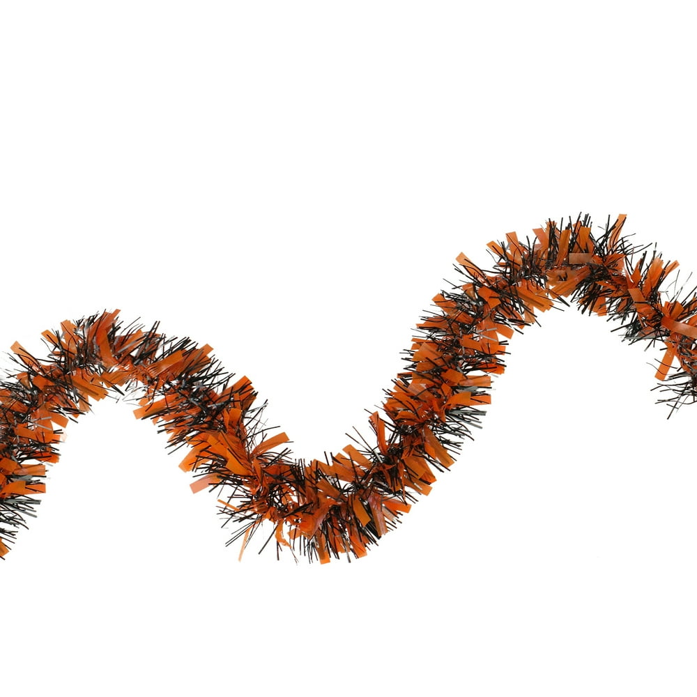 50' Orange and Black Halloween Tinsel Garland Unlit