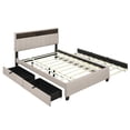 thumbnail image 4 of Miekor Furniture Queen size Upholstered Platform Bed with Storage Headboard, Twin XL Size Trundle & 2 drawers and a set of Sockets & USB Ports, Linen Fabric, Beige W5UAAA, 4 of 9