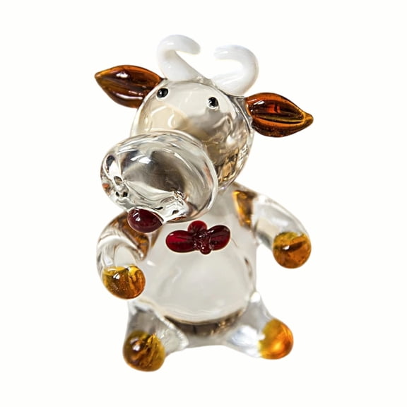XIBUFE 2.5" Mini Cow Sculpture Hand Blown Glass Animal Art Farm Figurine Animals Miniature Collectible Decor for Women