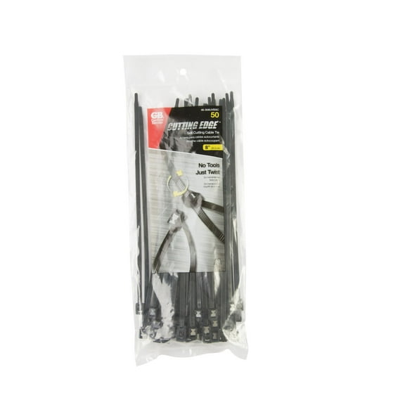 Cable Tie Self Cutting 8" UV Black (50-Pack)