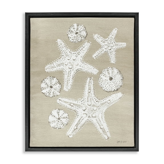 Stupell Industries Sandy Beach Treasures Coastal Painting Black Floater Framed Canvas Art Print Wall Art, 17 x 21