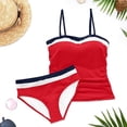 thumbnail image 3 of IYYVV Bandeau Tankini Swimsuits For Women - Two Piece Ruched Tummy Control Bathing Suit Strapless Modest Swimwear With Bottoms Red L, 3 of 6