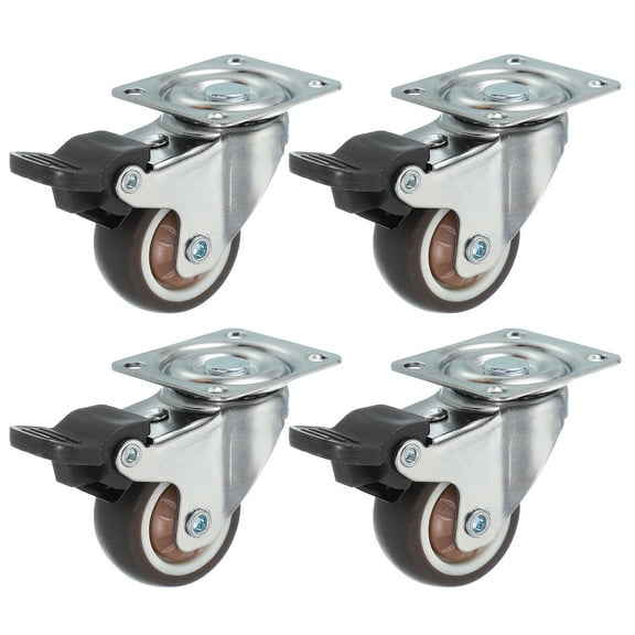 Uxcell 1.5 Inch Caster Wheels, 4 Pcs Heavy Duty TPR Locking Swivel Caster with Brake 55 Lbs for Furniture Cart Workbench, Brown