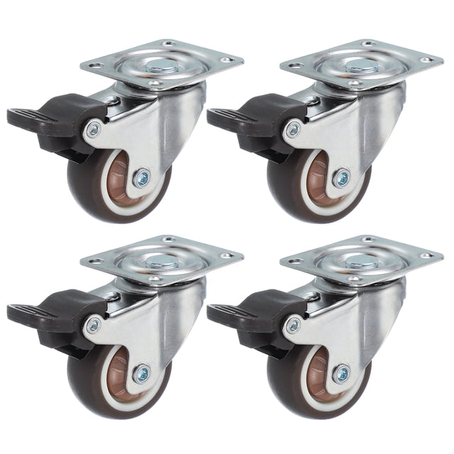 Ruedas de carro Uxcell de 1.5 pulgadas, juego de 4 ruedas giratorias de TPR de alta resistencia con freno de 55 Lbs para muebles, marrón