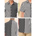 thumbnail image 6 of INSPIRE CHIC Men's Shirt Summer Stripe Polka Dots Short Sleeves Button Patchwork Shirt M Black White, 6 of 7