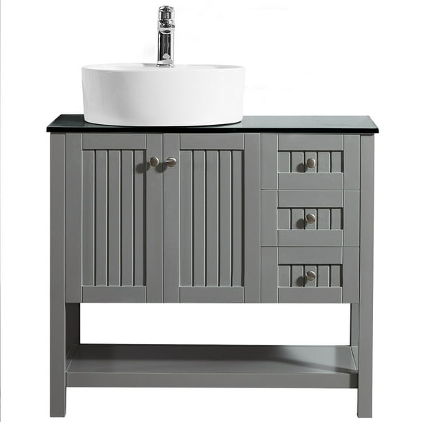 Modena 36 Vanity In Grey With Glass, 18 Deep Vanity Top With Sink