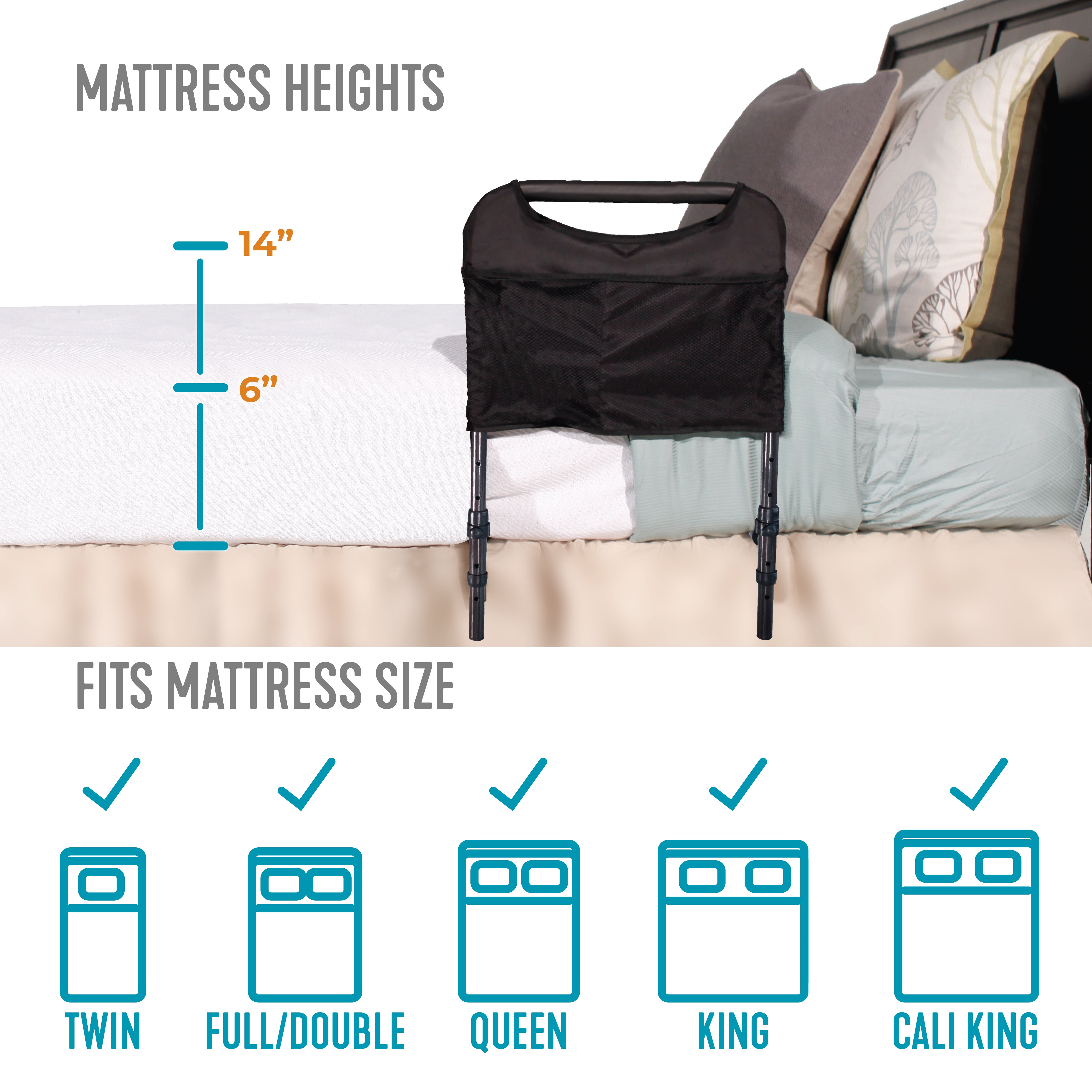 Able Life Bedside Safety Handle, Padded Stand Assist Railing for Seniors, Height Adjustable Bed Rail with Pouch for Elderly Adults, Fits King, Queen, Full and Twin Beds, ASTM Safety Approved Bedrail
