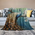 thumbnail image 2 of Pratyus Peacock White Flowers Tree Branch Soft Cozy Printed Blanket & Throw for All Seasons - Excellent Hand Feel Lightweight Anti-Wrinkle Flannel Blanket 60x80in, 2 of 6