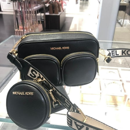 MICHAEL KORS JET SET MEDIUM CROSSBODY BAG TECH ATTACHED HANDBAG PURSE Black