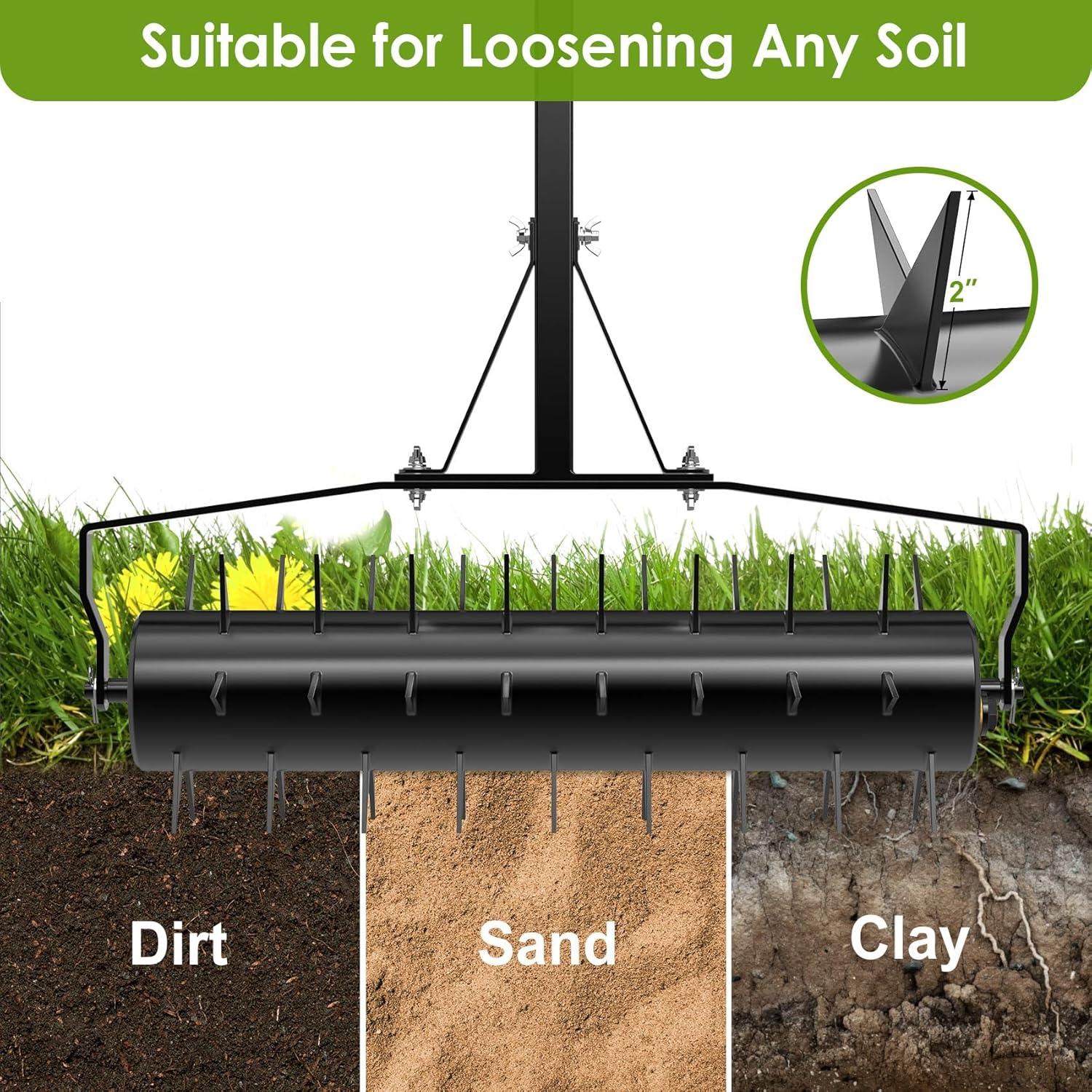 DKMOCO 18in Rolling Lawn Aerator, Heavy Duty Aerator Lawn Soil Spikes Penetrator w/3 Adjustable Height Handles, Manual Aerator Lawn Tool for Garden Yard