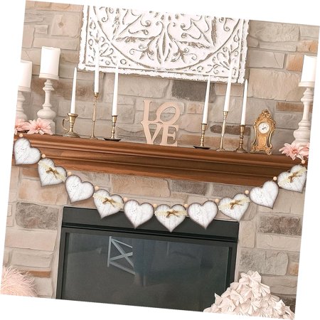 SKYSONIC 8.2 ft White Heart Valentines Garland Wooden Heart Banner with Lace Bow Valentine' Day Decor White Wall Hanging Garland for Anniversary