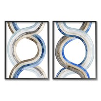 Stupell Industries Two Dimensional Spiral Helix Brown Blue Abstract Lines Paintings Black Framed Art Print Wall Art Set of 2, 16x20, by Grace Popp