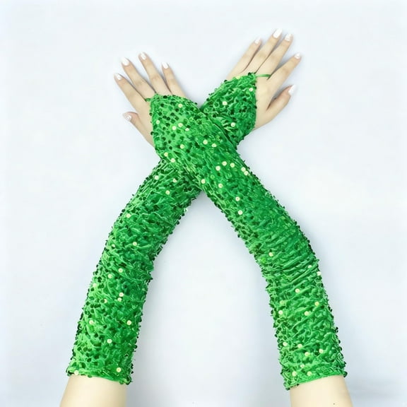 Womens Sparkly Sequin Gloves Long Velvet Length Arm Sleeves Gloves Wedding Stage Performance Gloves Role Playing